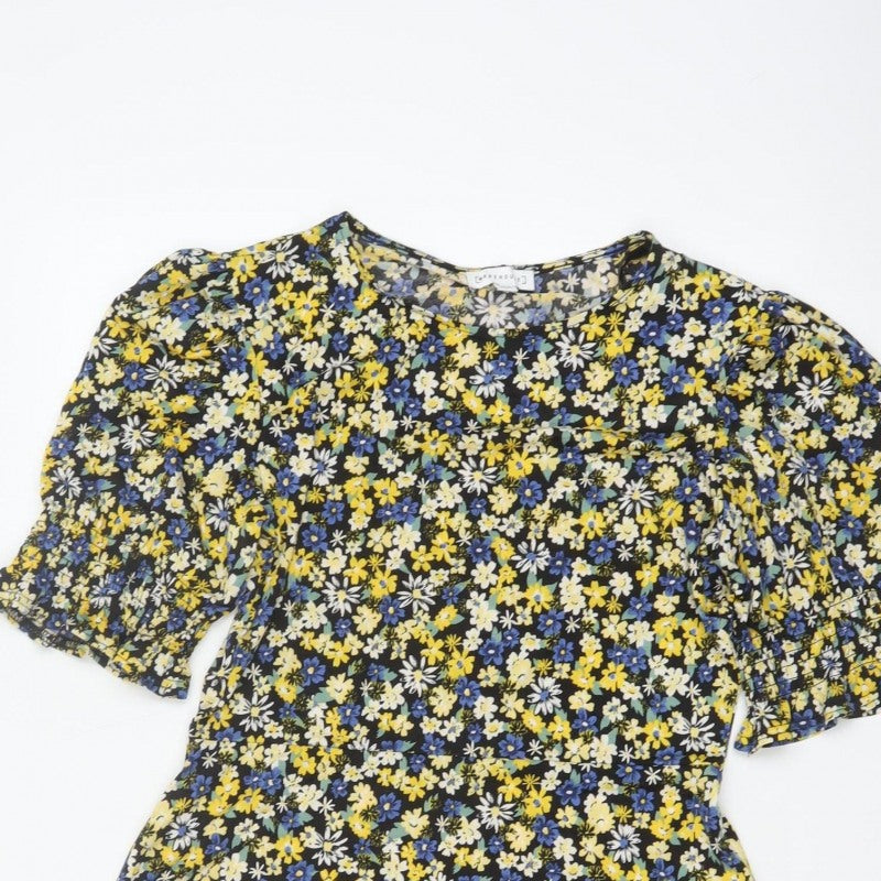 Warehouse Women Multicoloured Floral Fit & Flare Dress UK 12 Bell Sleeve