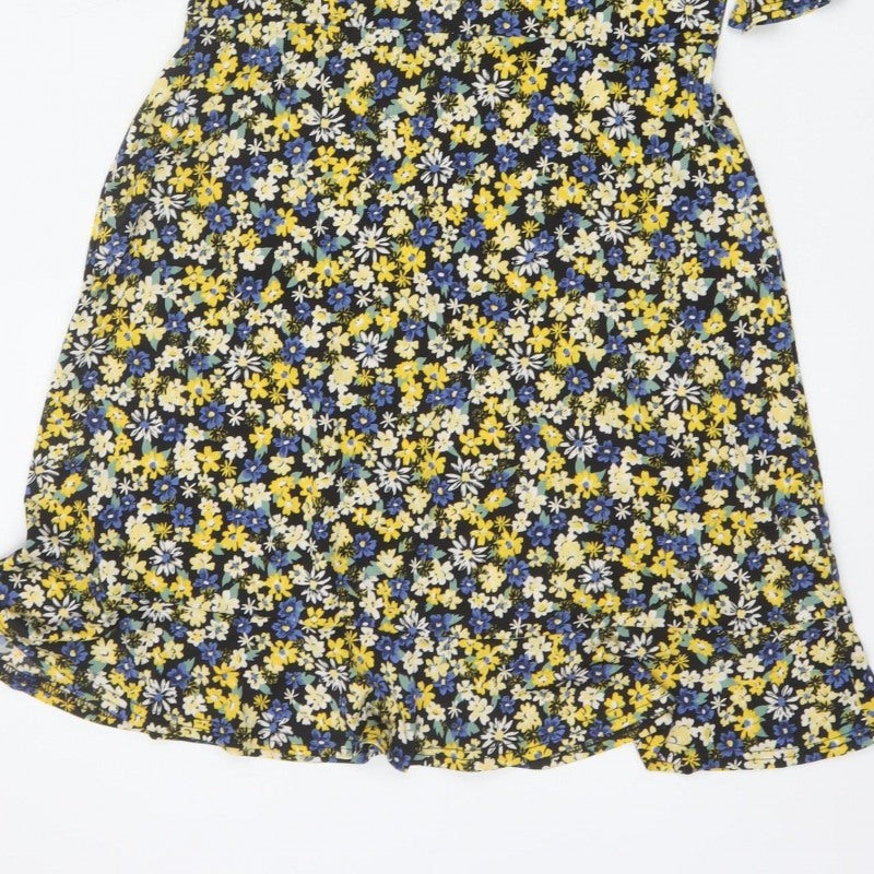 Warehouse Women Multicoloured Floral Fit & Flare Dress UK 12 Bell Sleeve