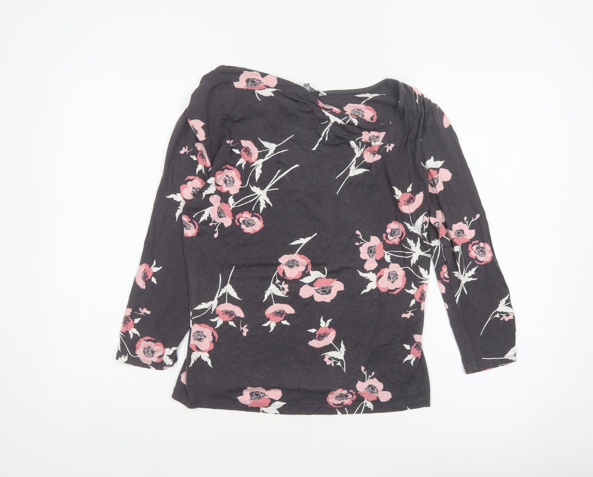 RJR John Rocha Women’s Black Pink Floral Jersey Cowl Neck Top UK 12
