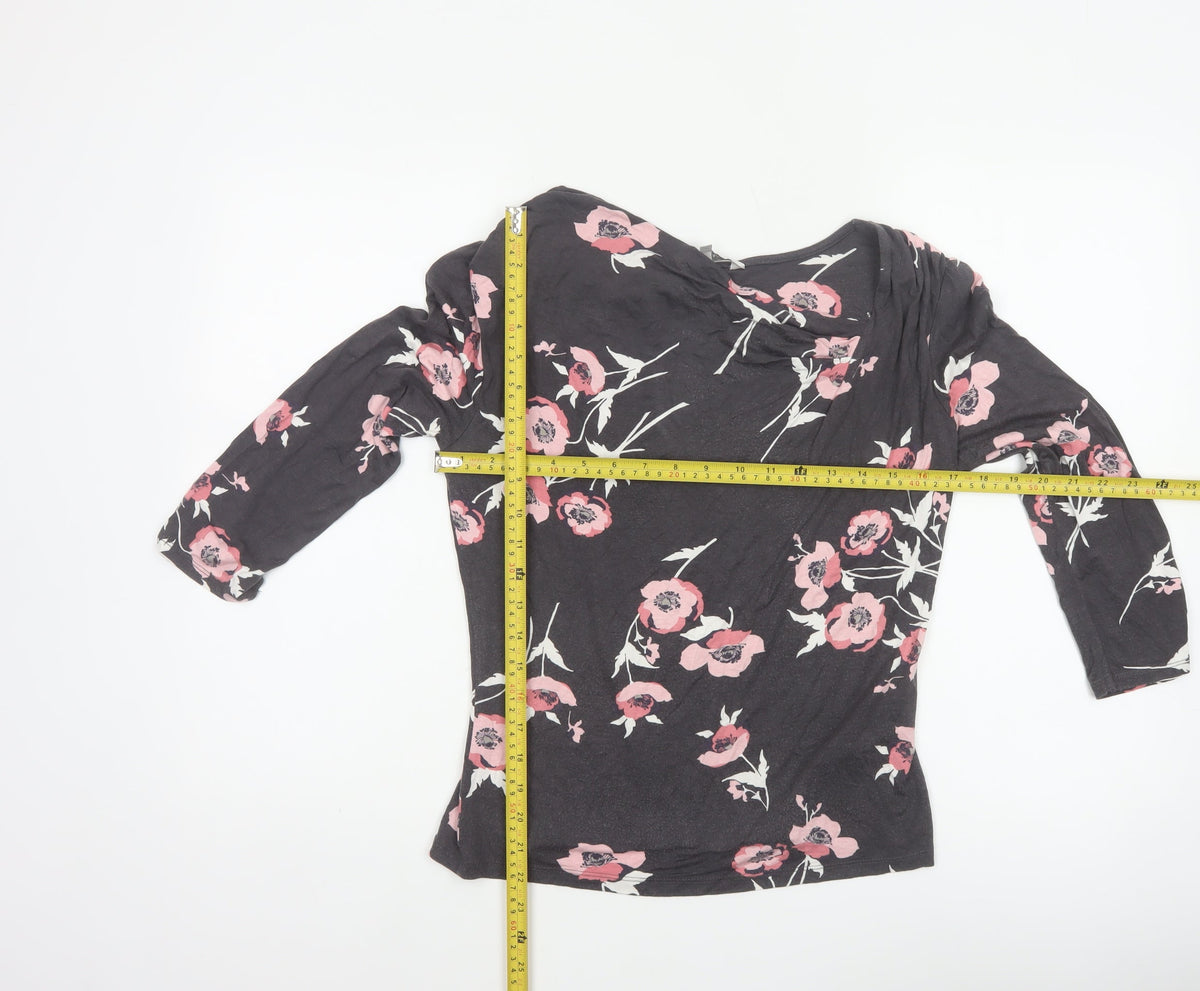 RJR John Rocha Women’s Black Pink Floral Jersey Cowl Neck Top UK 12