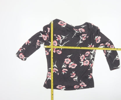 RJR John Rocha Women’s Black Pink Floral Jersey Cowl Neck Top UK 12