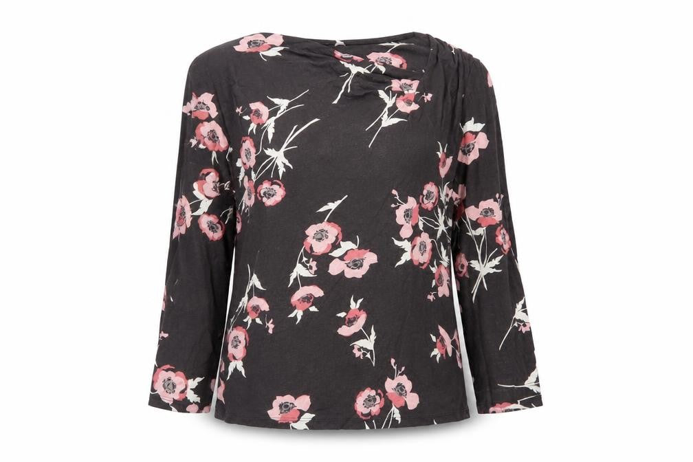 RJR John Rocha Women’s Black Pink Floral Jersey Cowl Neck Top UK 12