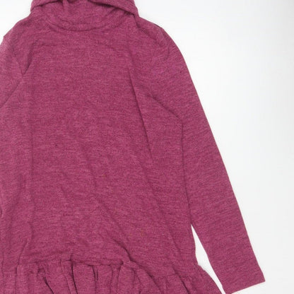 Klass Women’s Pink S Jumper Dress Cowl Neck Ruffle Long Sleeve