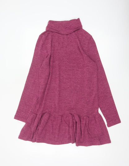 Klass Women’s Pink S Jumper Dress Cowl Neck Ruffle Long Sleeve