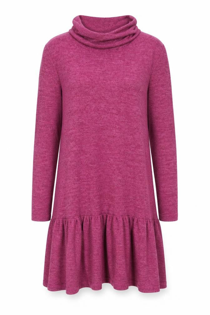 Klass Women’s Pink S Jumper Dress Cowl Neck Ruffle Long Sleeve