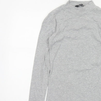 Dorothy Perkins Women Grey UK 10 Mock Neck Long Sleeve Basic Jersey Top