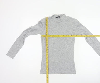 Dorothy Perkins Women Grey UK 10 Mock Neck Long Sleeve Basic Jersey Top