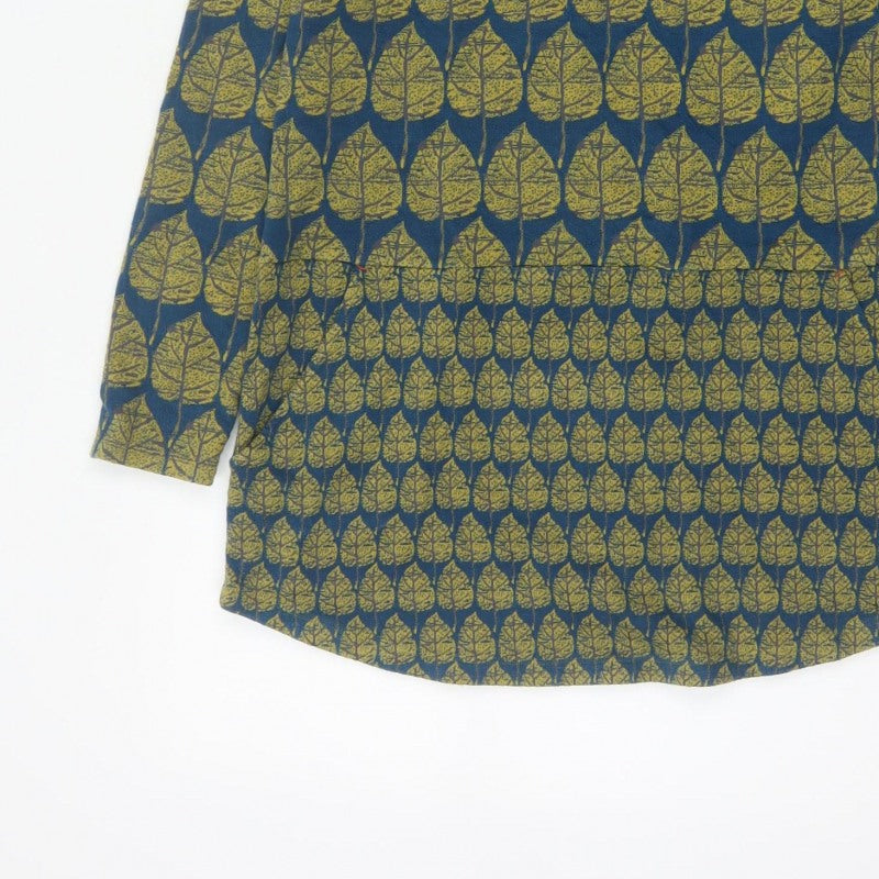 White Stuff Women Blue Leaf Print Tunic Top UK 12 Long Sleeve Cotton