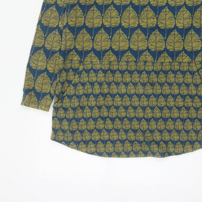 White Stuff Women Blue Leaf Print Tunic Top UK 12 Long Sleeve Cotton