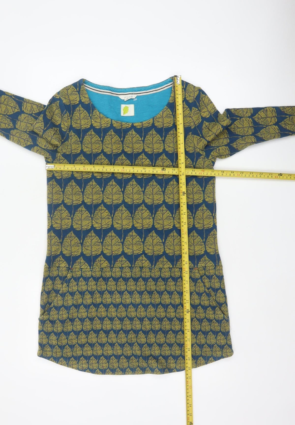 White Stuff Women Blue Leaf Print Tunic Top UK 12 Long Sleeve Cotton