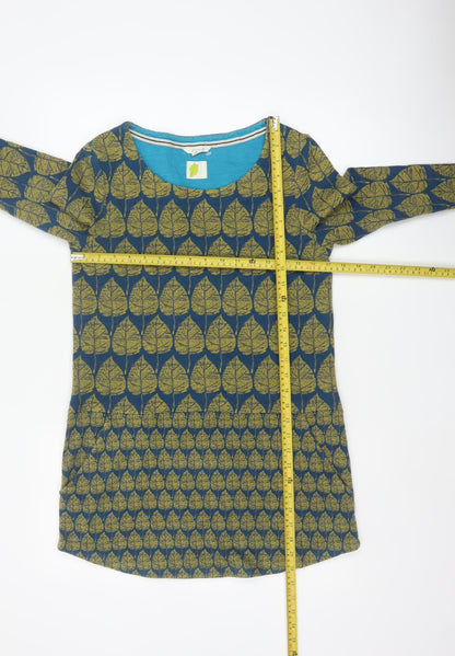 White Stuff Women Blue Leaf Print Tunic Top UK 12 Long Sleeve Cotton