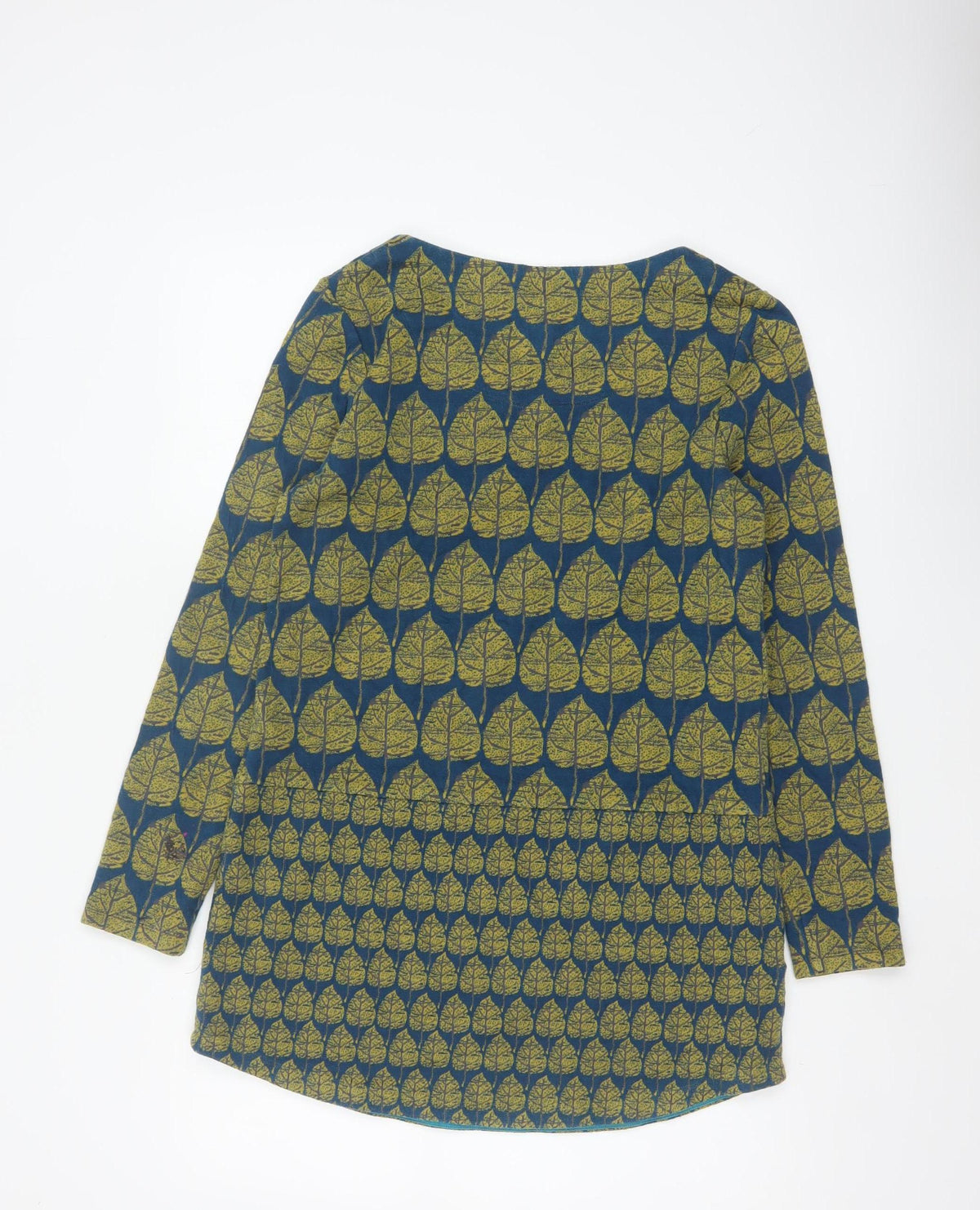 White Stuff Women Blue Leaf Print Tunic Top UK 12 Long Sleeve Cotton