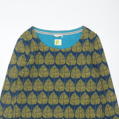 White Stuff Women Blue Leaf Print Tunic Top UK 12 Long Sleeve Cotton
