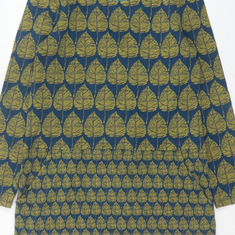 White Stuff Women Blue Leaf Print Tunic Top UK 12 Long Sleeve Cotton