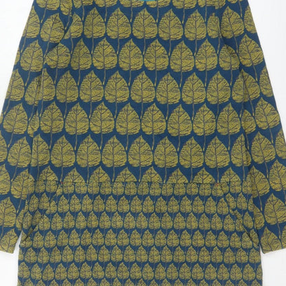 White Stuff Women Blue Leaf Print Tunic Top UK 12 Long Sleeve Cotton