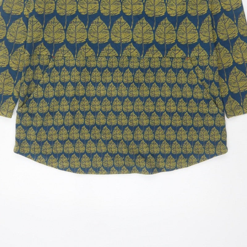 White Stuff Women Blue Leaf Print Tunic Top UK 12 Long Sleeve Cotton