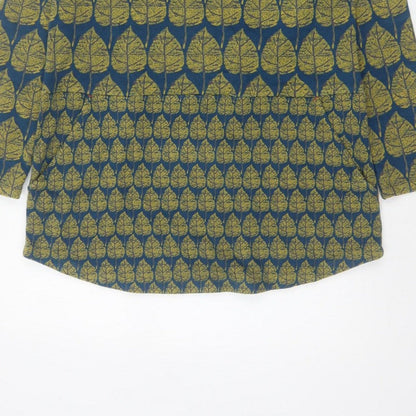White Stuff Women Blue Leaf Print Tunic Top UK 12 Long Sleeve Cotton