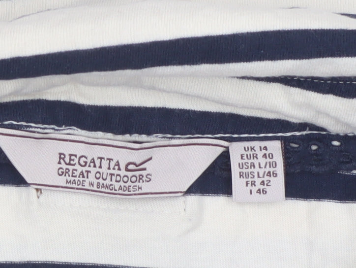 Regatta Women Ivory Navy Striped Boat Neck Long Sleeve Jersey Top UK 14
