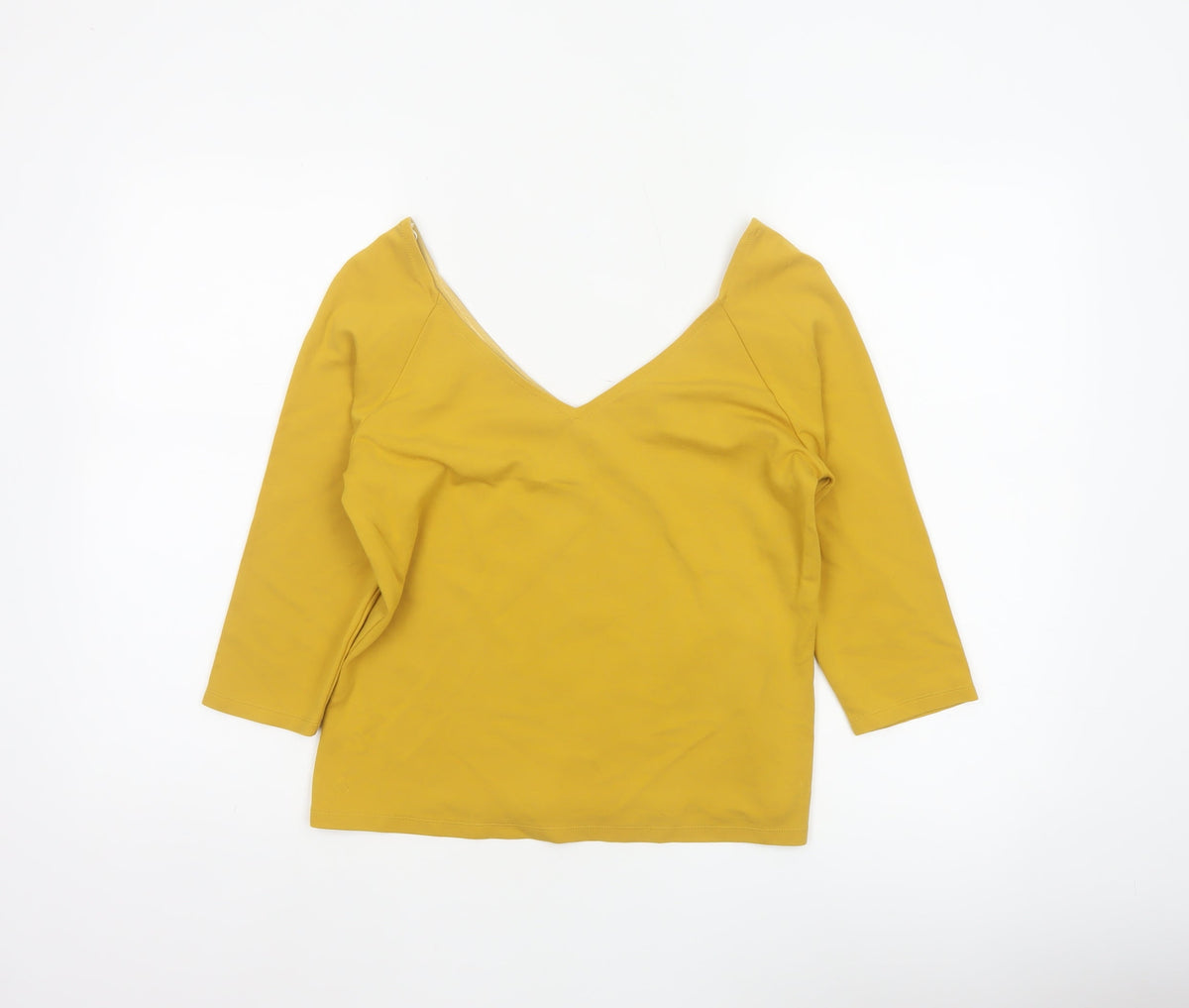 Jasper Conran Women Yellow Size 12 V-Neck 3/4 Sleeve Stretch Blouse