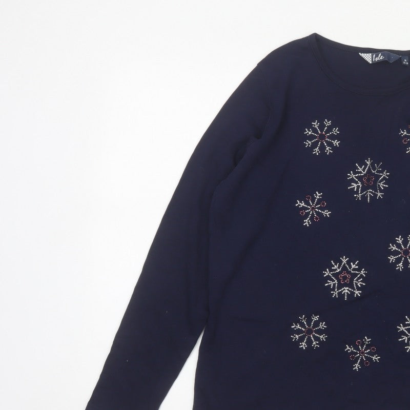 Isle Women’s Blue Size 14 Snowflake Rhinestone Christmas Jersey Top