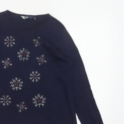 Isle Women’s Blue Size 14 Snowflake Rhinestone Christmas Jersey Top