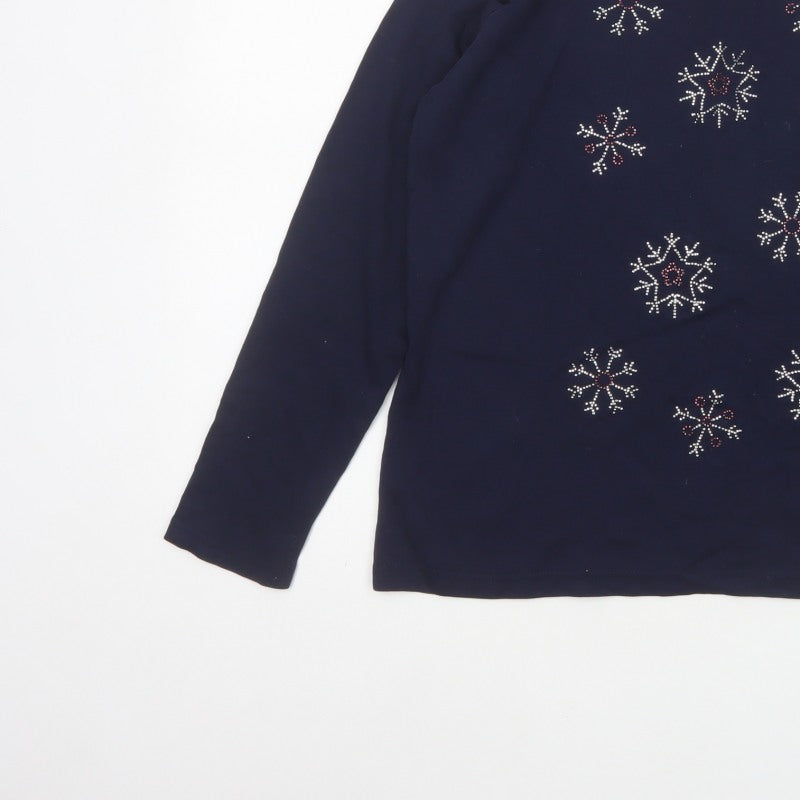 Isle Women’s Blue Size 14 Snowflake Rhinestone Christmas Jersey Top