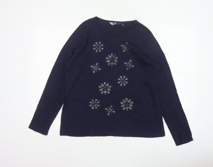 Isle Women’s Blue Size 14 Snowflake Rhinestone Christmas Jersey Top
