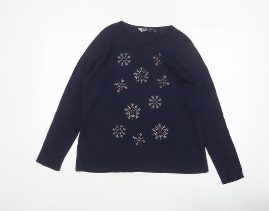 Isle Women’s Blue Size 14 Snowflake Rhinestone Christmas Jersey Top