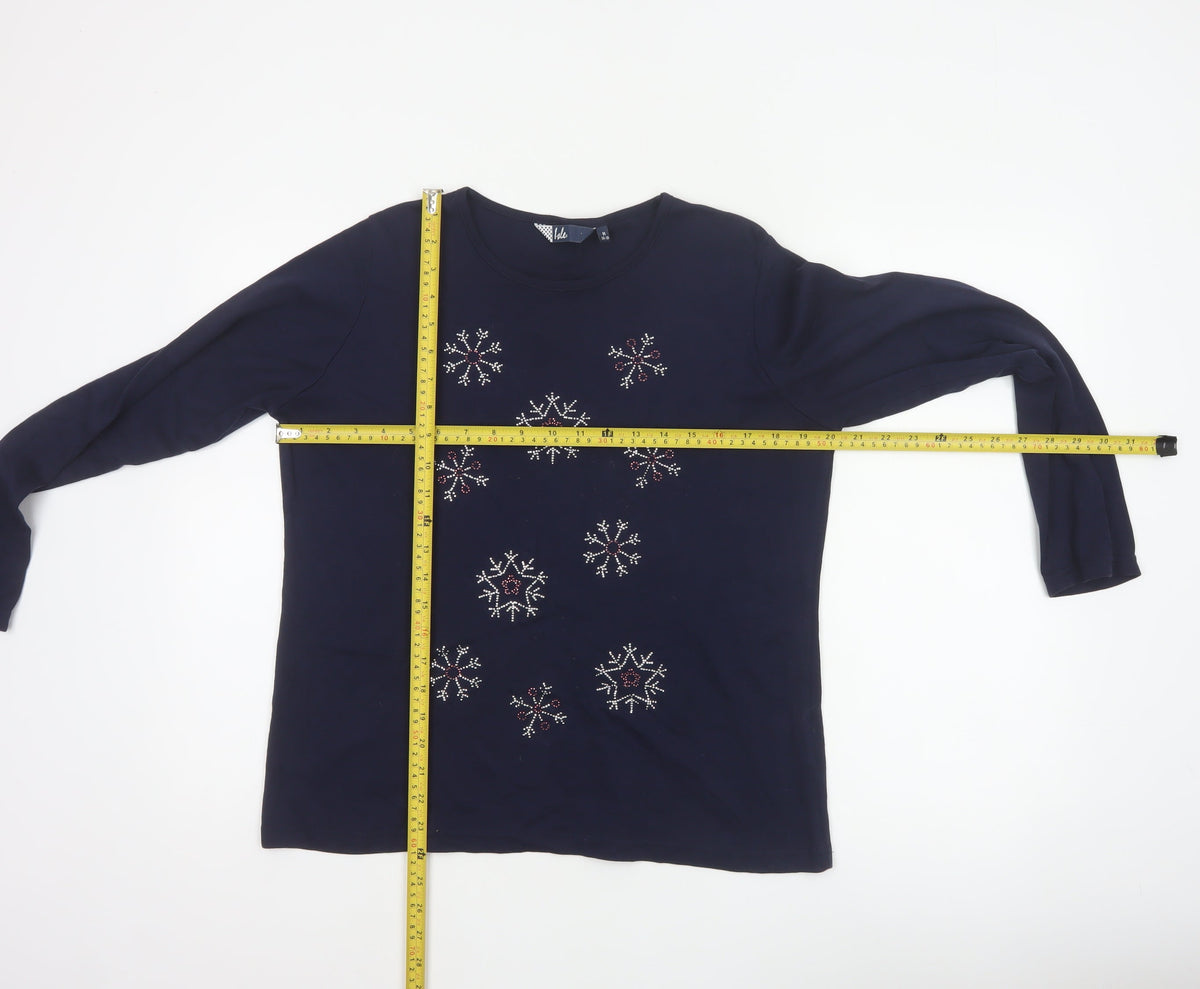 Isle Women’s Blue Size 14 Snowflake Rhinestone Christmas Jersey Top