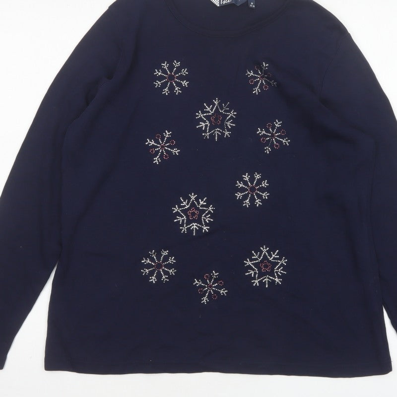 Isle Women’s Blue Size 14 Snowflake Rhinestone Christmas Jersey Top