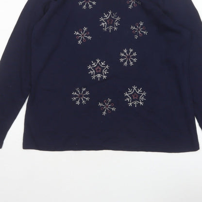 Isle Women’s Blue Size 14 Snowflake Rhinestone Christmas Jersey Top