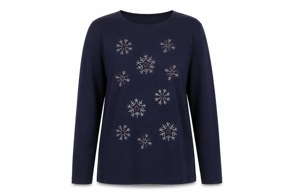 Isle Women’s Blue Size 14 Snowflake Rhinestone Christmas Jersey Top