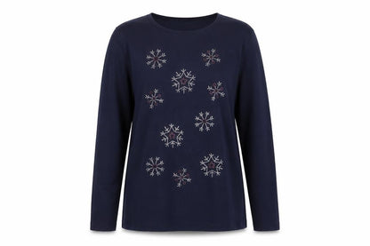 Isle Women’s Blue Size 14 Snowflake Rhinestone Christmas Jersey Top
