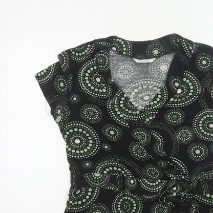 J Taylor Women’s Black Green Geometric Wrap Blouse UK 16 Short Sleeve