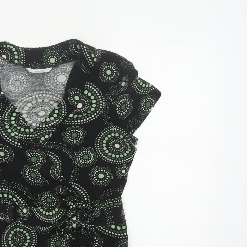 J Taylor Women’s Black Green Geometric Wrap Blouse UK 16 Short Sleeve