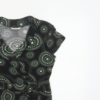 J Taylor Women’s Black Green Geometric Wrap Blouse UK 16 Short Sleeve