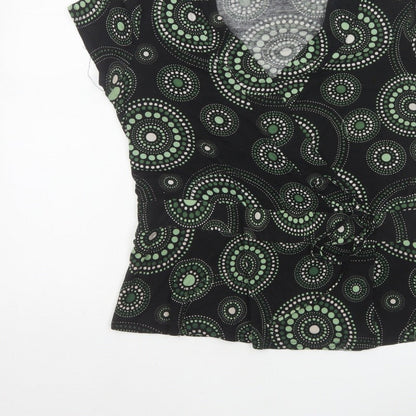 J Taylor Women’s Black Green Geometric Wrap Blouse UK 16 Short Sleeve