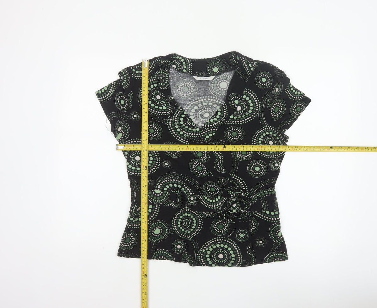J Taylor Women’s Black Green Geometric Wrap Blouse UK 16 Short Sleeve