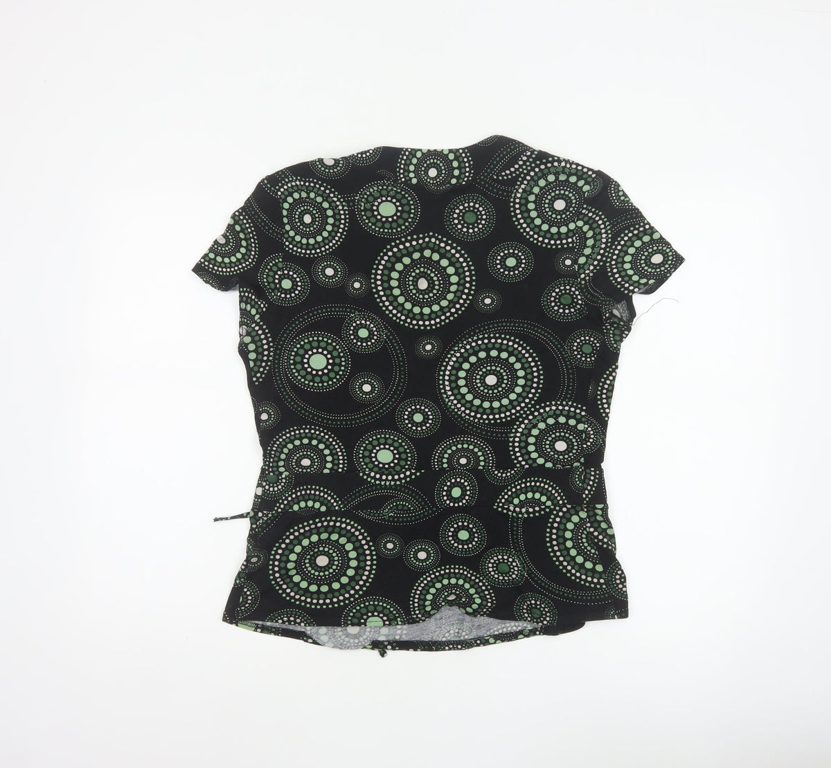 J Taylor Women’s Black Green Geometric Wrap Blouse UK 16 Short Sleeve
