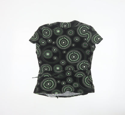J Taylor Women’s Black Green Geometric Wrap Blouse UK 16 Short Sleeve