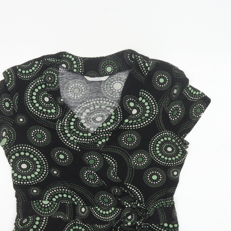 J Taylor Women’s Black Green Geometric Wrap Blouse UK 16 Short Sleeve
