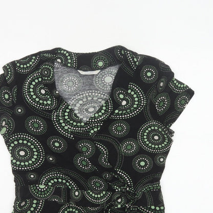J Taylor Women’s Black Green Geometric Wrap Blouse UK 16 Short Sleeve