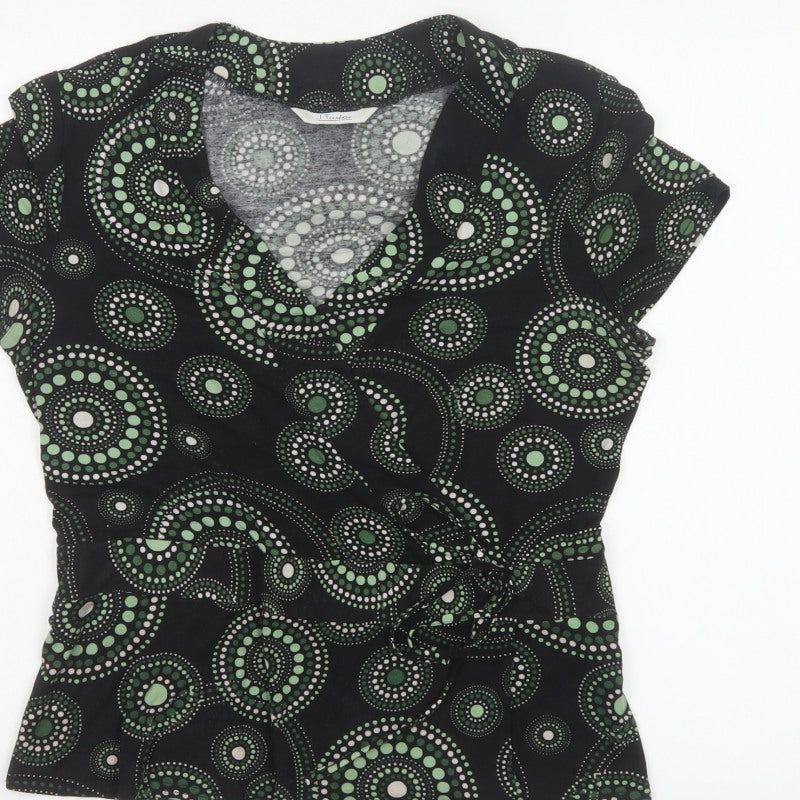 J Taylor Women’s Black Green Geometric Wrap Blouse UK 16 Short Sleeve
