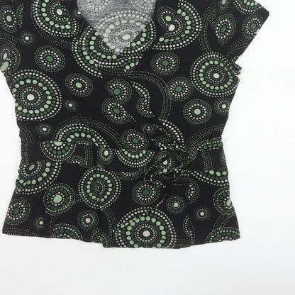 J Taylor Women’s Black Green Geometric Wrap Blouse UK 16 Short Sleeve