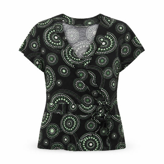J Taylor Women’s Black Green Geometric Wrap Blouse UK 16 Short Sleeve