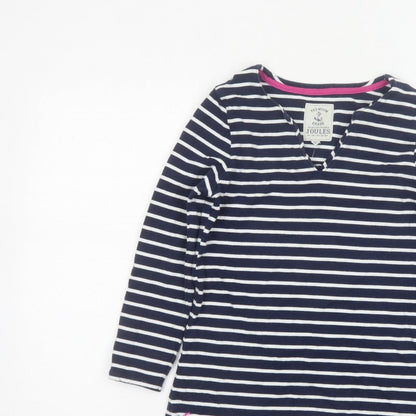 Joules Women’s Blue White Stripe Cotton V-Neck Long Sleeve Top UK 8
