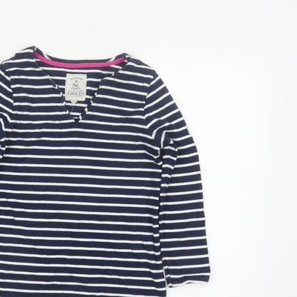 Joules Women’s Blue White Stripe Cotton V-Neck Long Sleeve Top UK 8