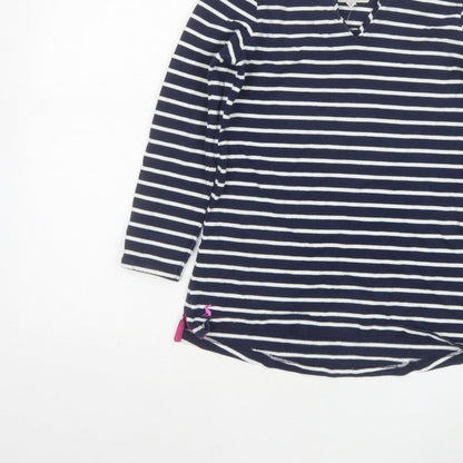 Joules Women’s Blue White Stripe Cotton V-Neck Long Sleeve Top UK 8