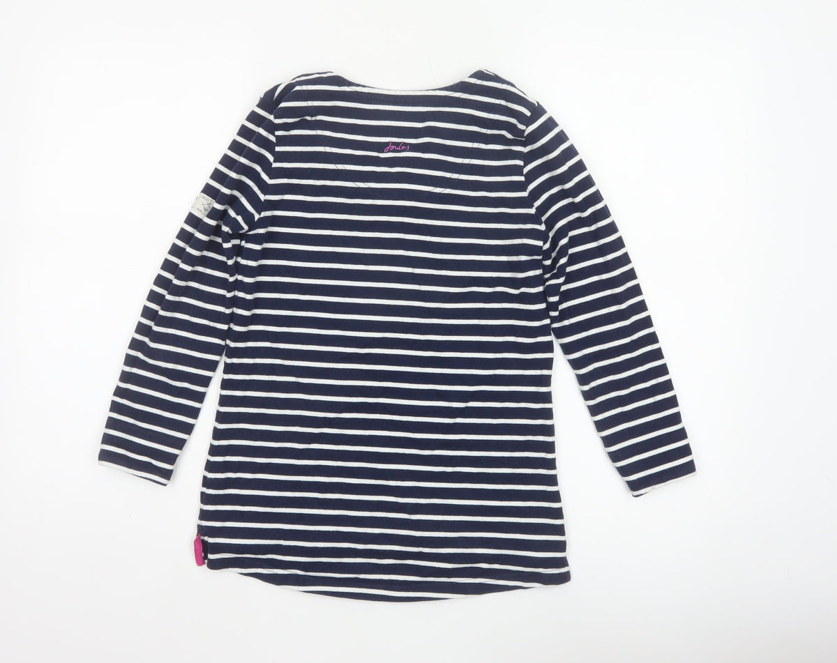 Joules Women’s Blue White Stripe Cotton V-Neck Long Sleeve Top UK 8