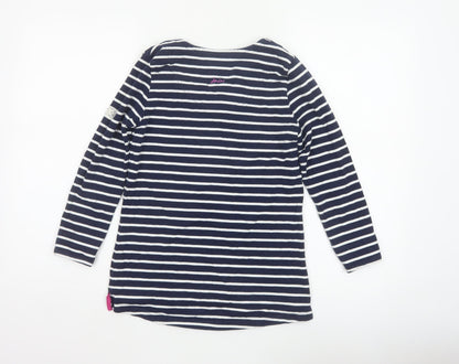 Joules Women’s Blue White Stripe Cotton V-Neck Long Sleeve Top UK 8